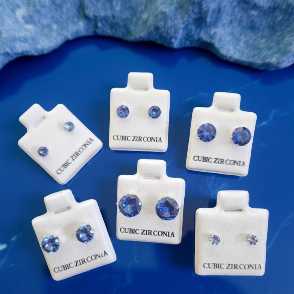 BLUE CZ Stainless Steel 6-Pair Earring Bundle